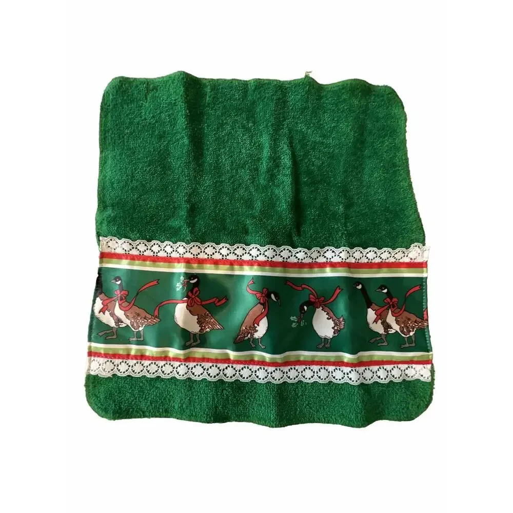 Vtg Christmas Goose Geese Bath Towel Washcloth 2 piece set